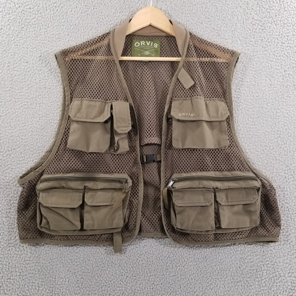 Orvis Vest Mens XL Olive Green Clearwater Fly Fishing Mesh Nylon Outdoor Utility